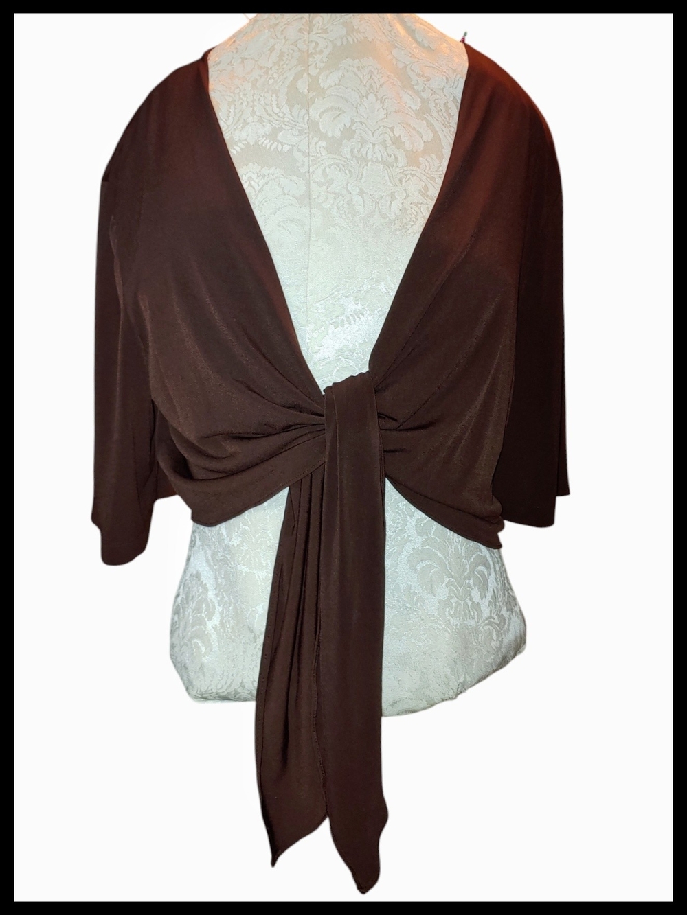 Dress Barn Woman Brown Tie-Front Shrug - Picture 1 of 4